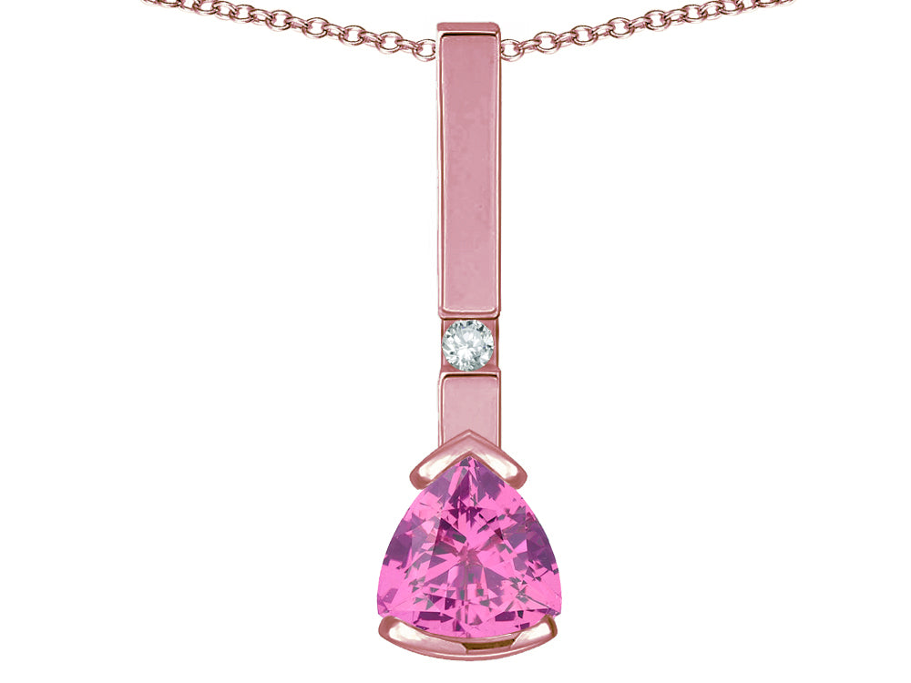 Star K  7mm Trillion Created Pink Sapphire Bar Pendant Necklace