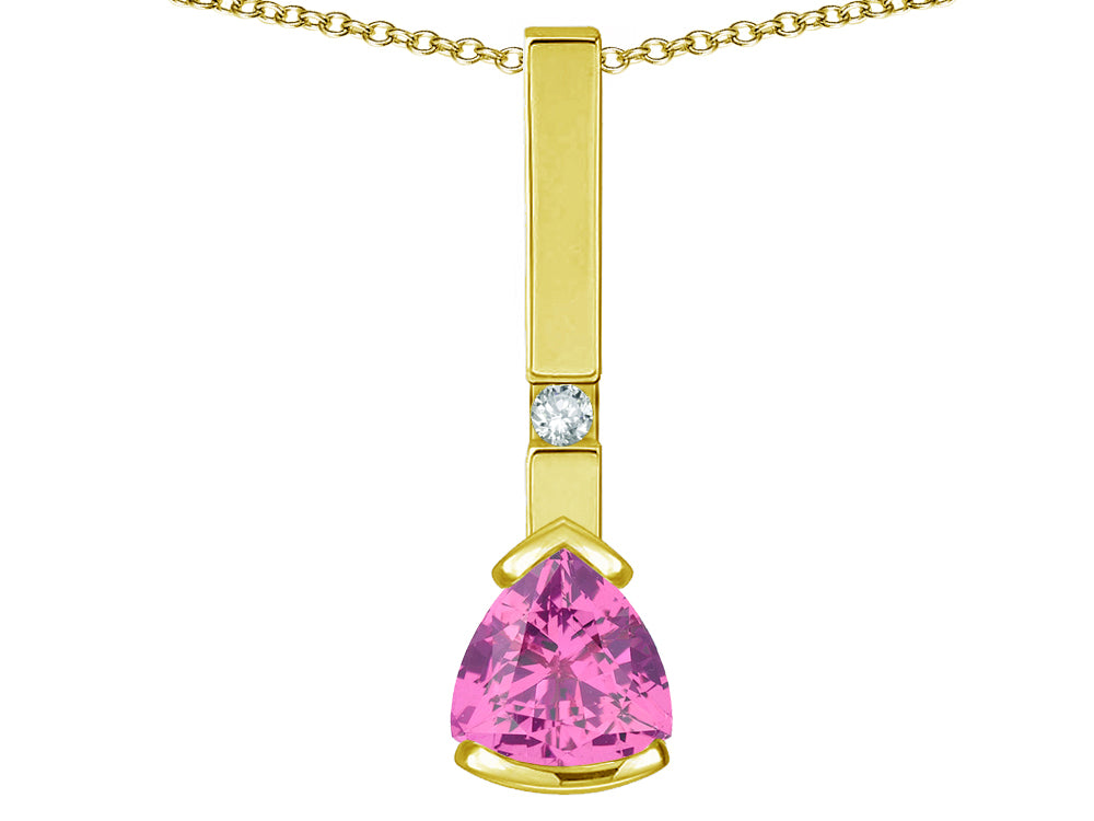 Star K  7mm Trillion Created Pink Sapphire Bar Pendant Necklace