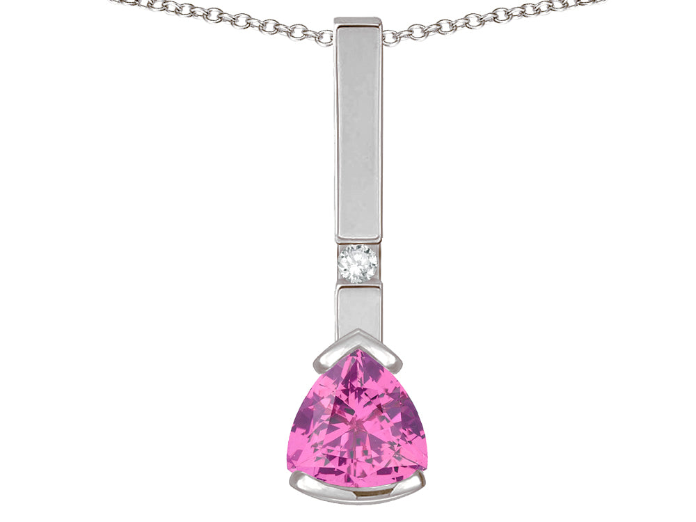 Star K  7mm Trillion Created Pink Sapphire Bar Pendant Necklace