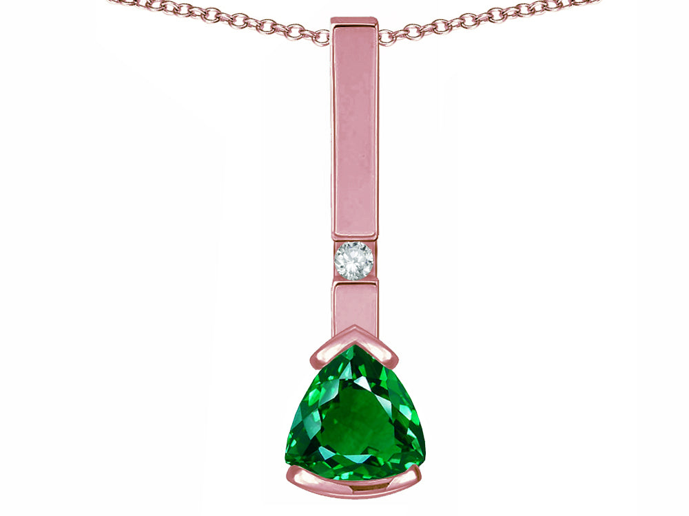 Star K  7mm Trillion Simulated Emerald Bar Pendant Necklace