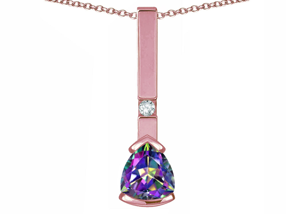 Star K  7mm Trillion Rainbow Mystic Topaz Bar Pendant Necklace