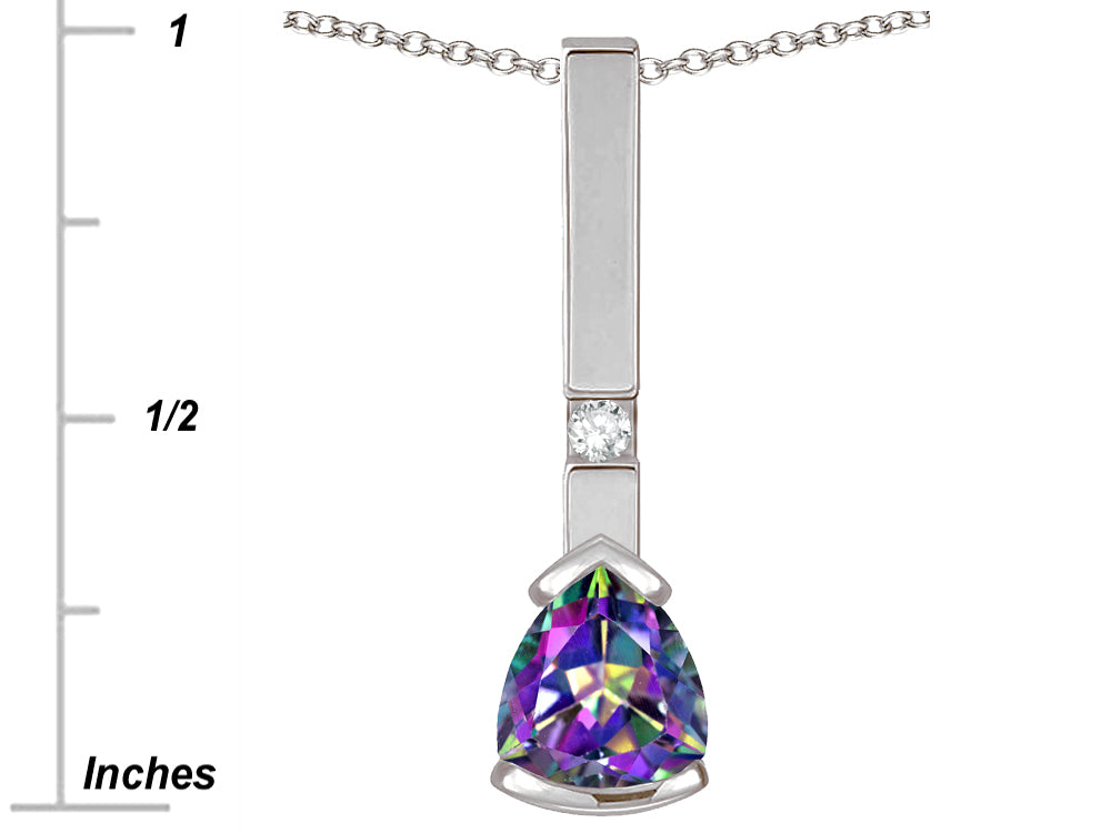 Star K  7mm Trillion Rainbow Mystic Topaz Bar Pendant Necklace