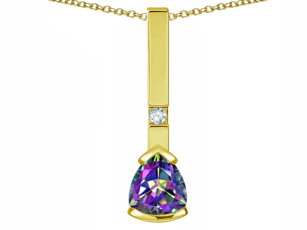 Star K  7mm Trillion Rainbow Mystic Topaz Bar Pendant Necklace