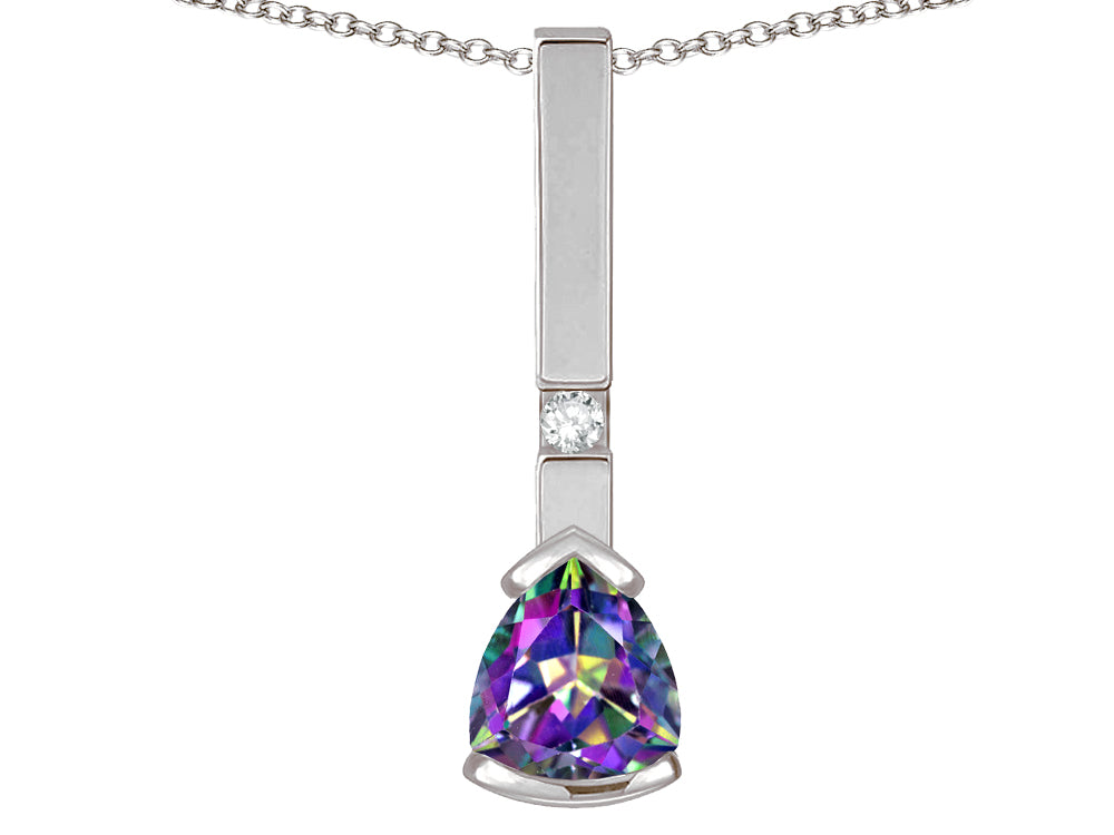 Star K  7mm Trillion Rainbow Mystic Topaz Bar Pendant Necklace