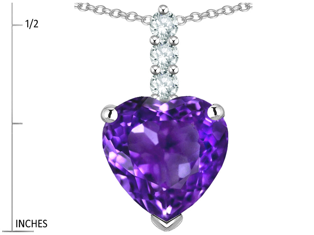 Star K  8mm Heart Shaped Genuine Amethyst Three Stone Pendant Necklace