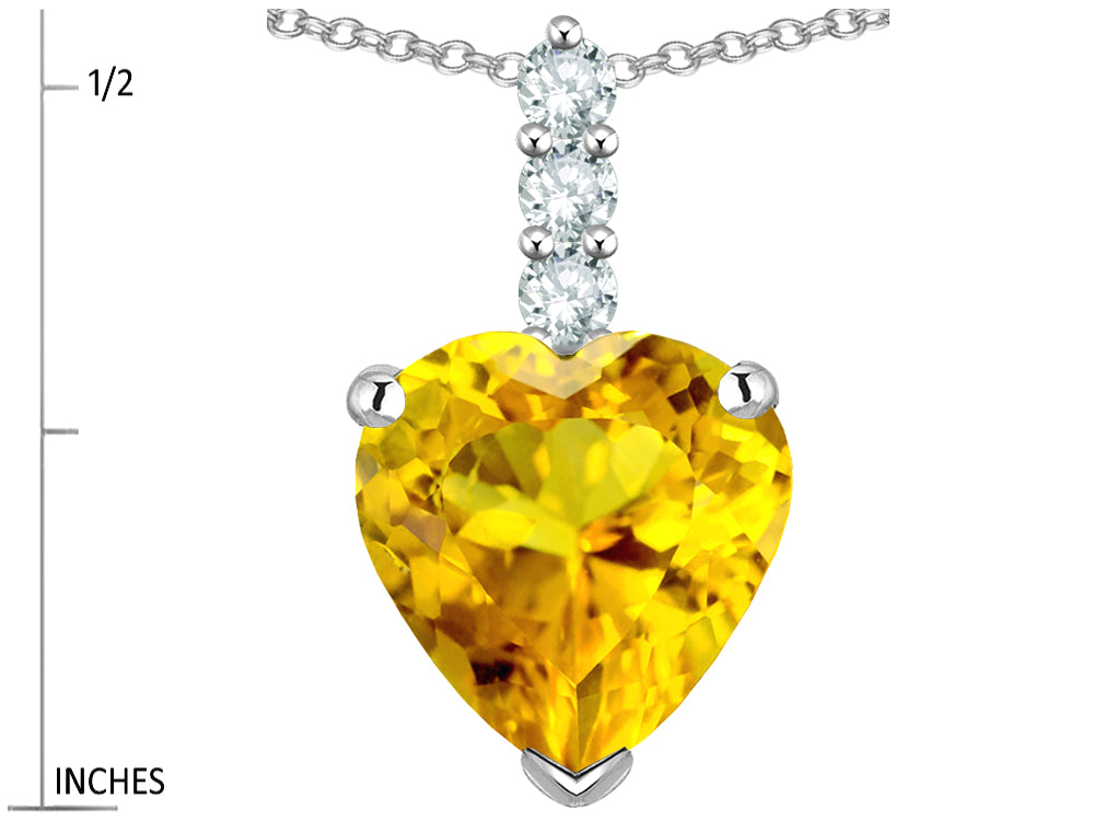 Star K  8mm Heart Shaped Genuine Citrine Three Stone Pendant Necklace