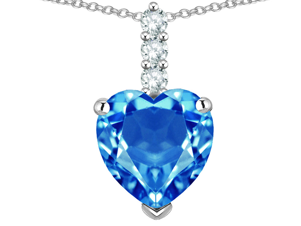 Star K  8mm Heart Shaped Genuine Blue Topaz Three Stone Pendant Necklace
