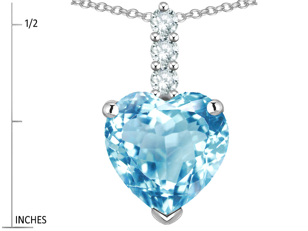 Star K  8mm Heart Shaped Genuine Sky Blue Topaz Three Stone Pendant Necklace