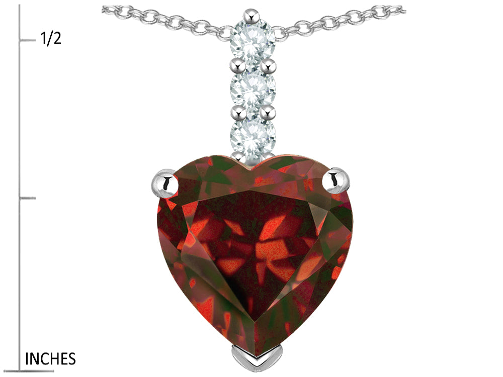 Star K  8mm Heart Shaped Genuine Garnet Three Stone Pendant Necklace