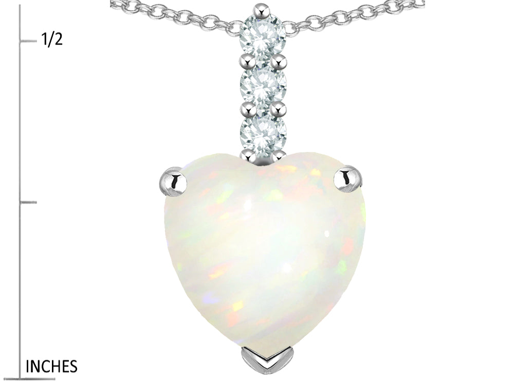 Star K  8mm Heart Shaped Genuine Opal Three Stone Pendant Necklace