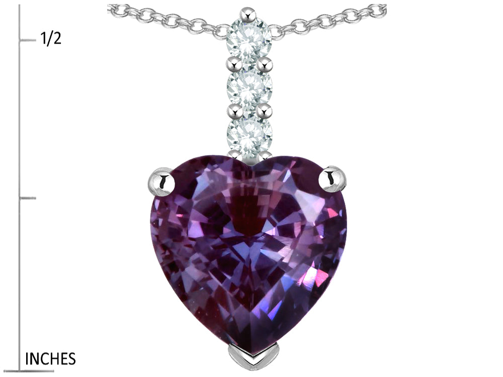 Star K  8mm Heart Shaped Simulated Alexandrite Three Stone Pendant Necklace