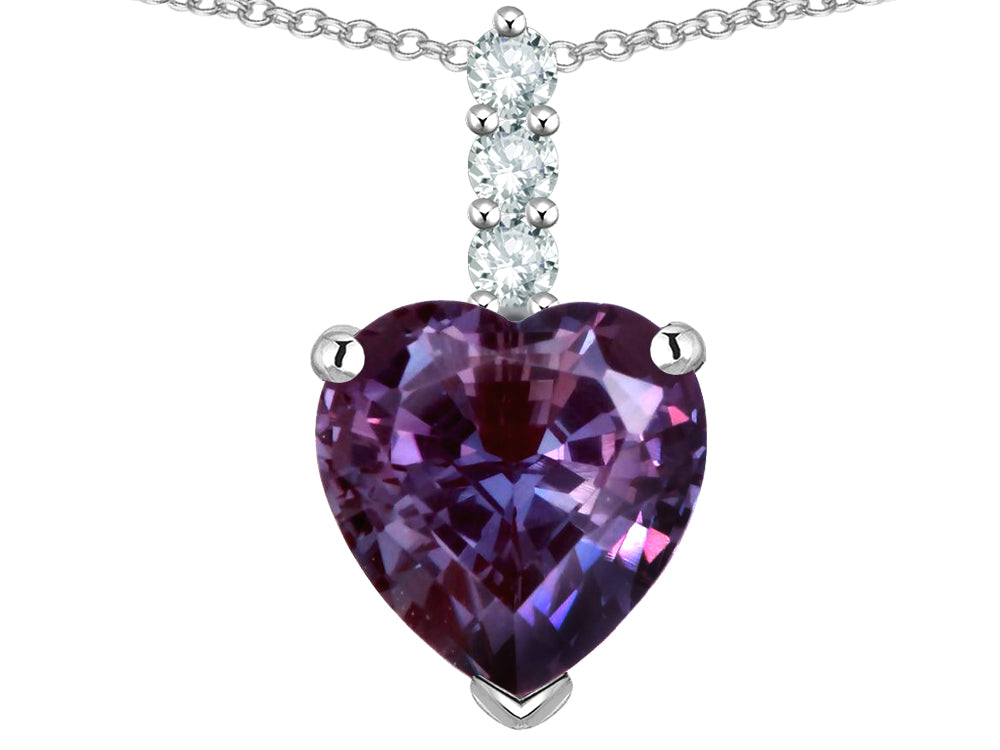 Star K  8mm Heart Shaped Simulated Alexandrite Three Stone Pendant Necklace