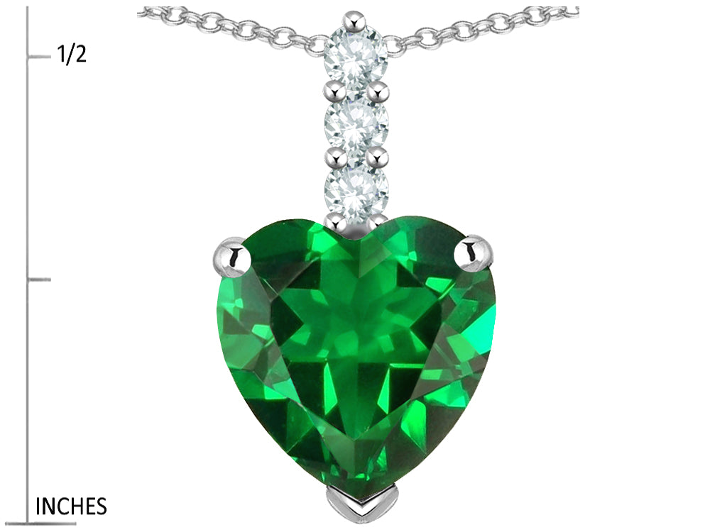 Star K  8mm Heart Shaped Simulated Emerald Three Stone Pendant Necklace