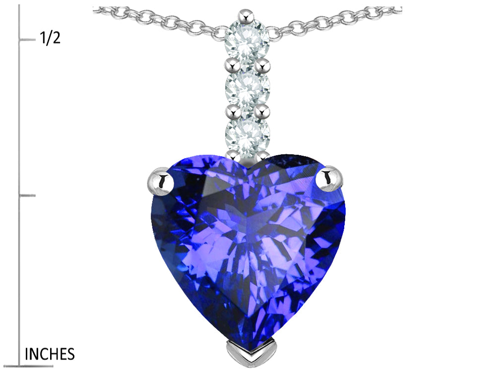 Star K  8mm Heart Shaped Simulated Tanzanite Three Stone Pendant Necklace