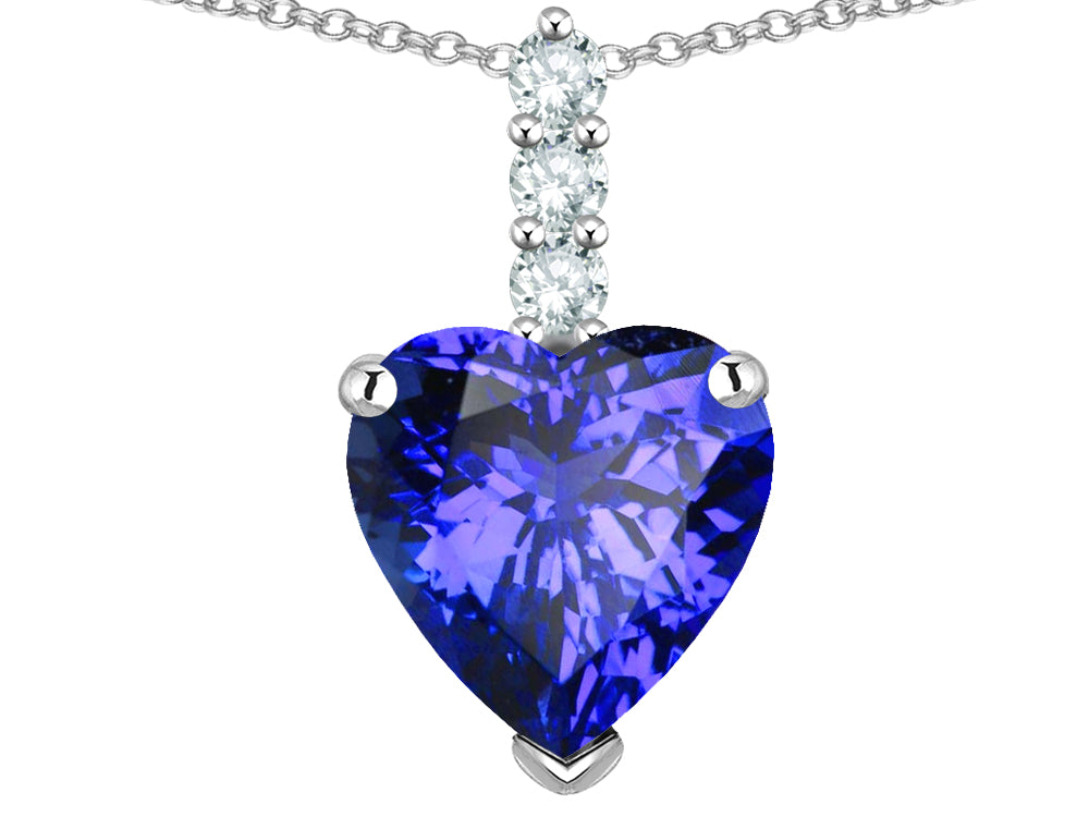 Star K  8mm Heart Shaped Simulated Tanzanite Three Stone Pendant Necklace