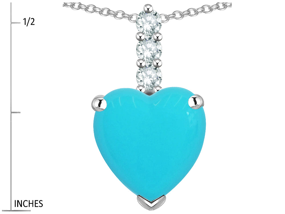 Star K  8mm Heart Shaped Simulated Turquoise Three Stone Pendant Necklace