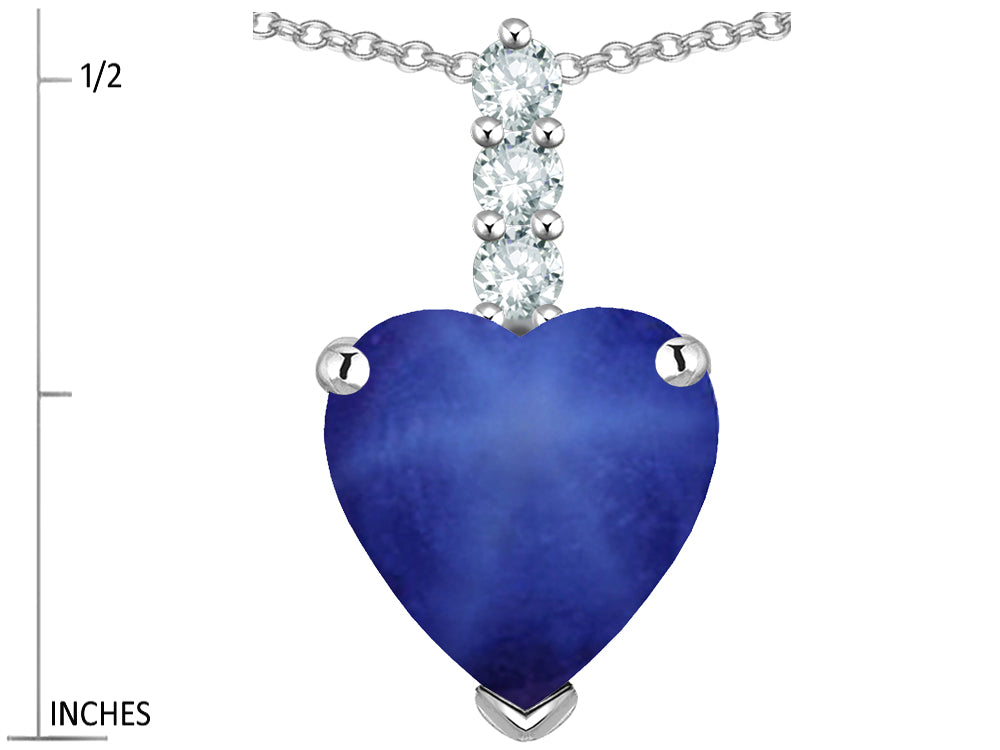 Star K  8mm Heart Shaped Created Star Sapphire Three Stone Pendant Necklace