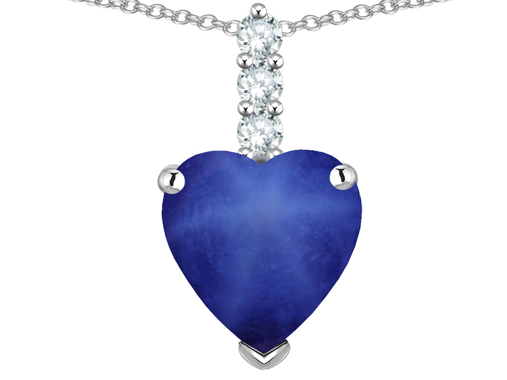 Star K  8mm Heart Shaped Created Star Sapphire Three Stone Pendant Necklace