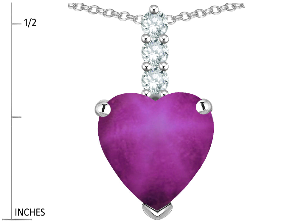Star K  8mm Heart Shaped Created Star Ruby Three Stone Pendant Necklace