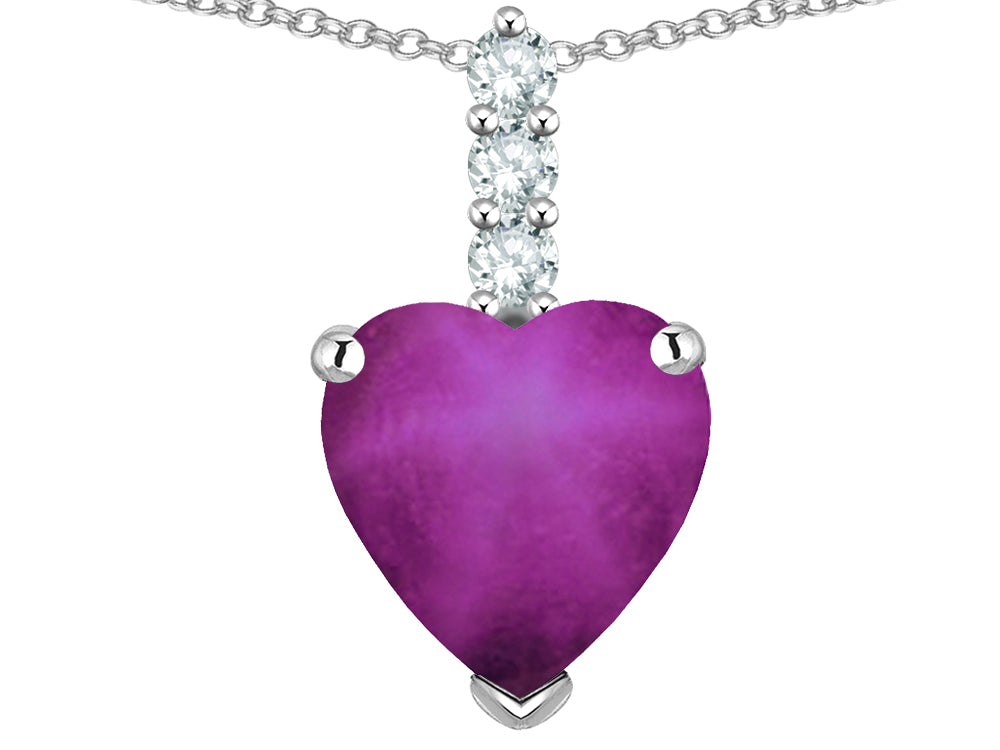 Star K  8mm Heart Shaped Created Star Ruby Three Stone Pendant Necklace