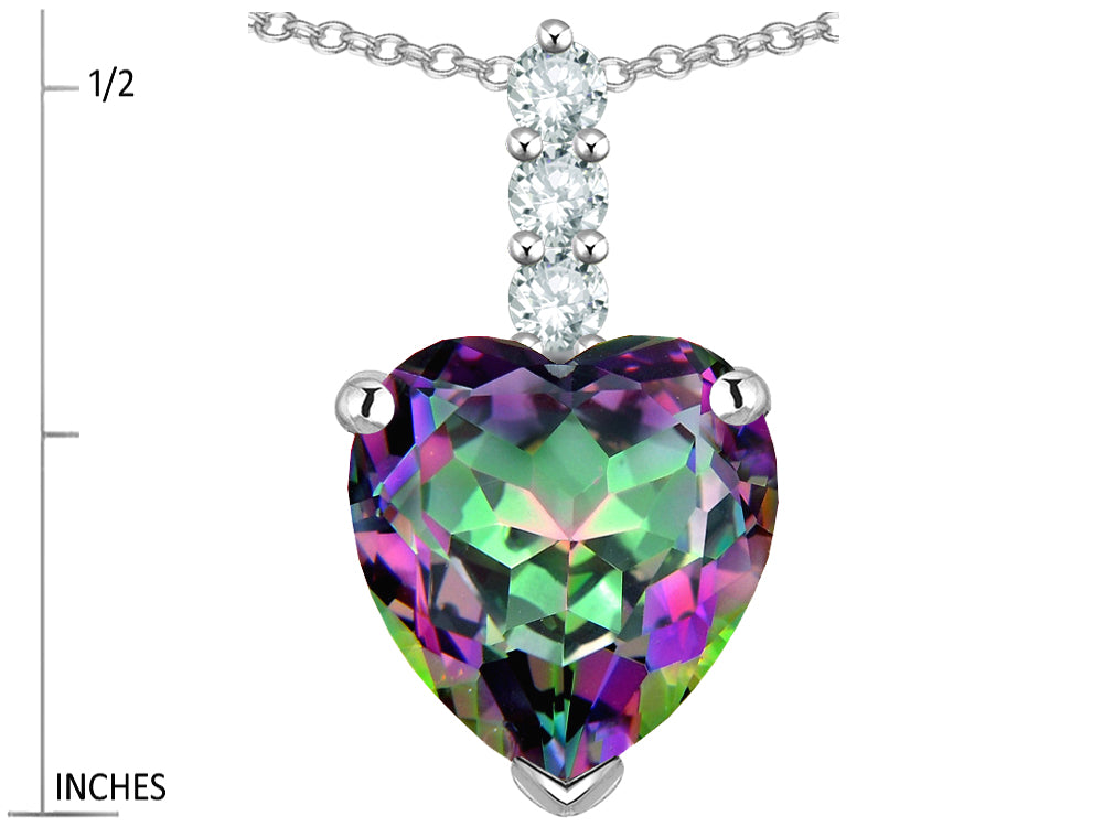 Star K  8mm Heart Shaped Rainbow Mystic Topaz Three Stone Pendant Necklace