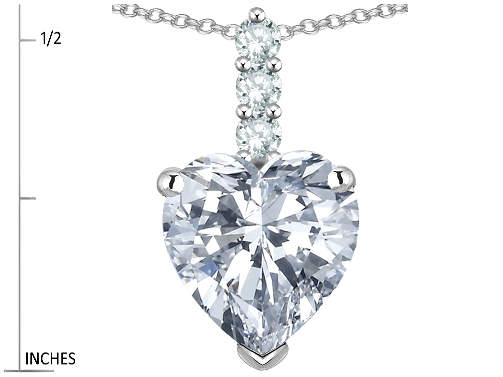 Star K  8mm Heart Shaped Genuine White Topaz Three Stone Pendant Necklace