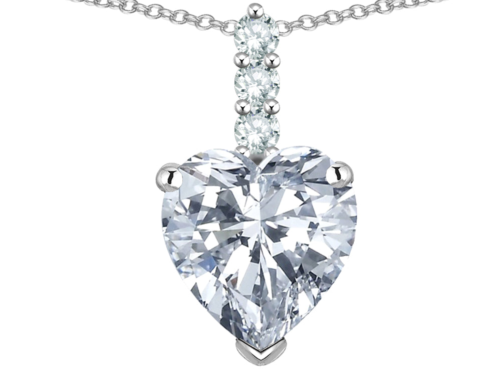 Star K  8mm Heart Shaped Genuine White Topaz Three Stone Pendant Necklace