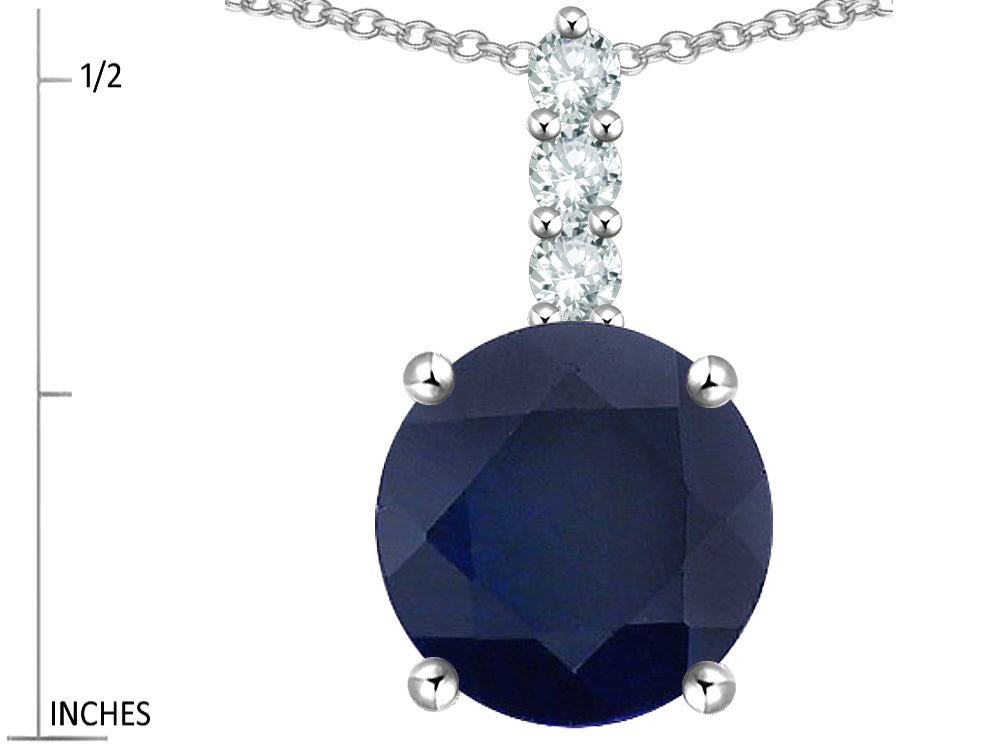 Star K  7mm Round Genuine Black Sapphire Three Stone Pendant Necklace
