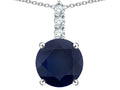 Star K  7mm Round Genuine Black Sapphire Three Stone Pendant Necklace