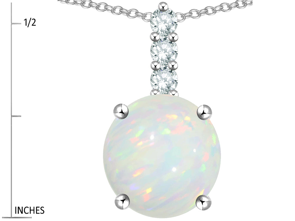 Star K  7mm Round Genuine Opal Three Stone Pendant Necklace