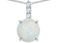 Star K  7mm Round Genuine Opal Three Stone Pendant Necklace