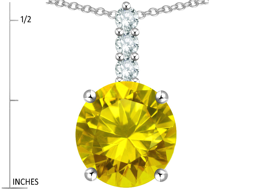 Star K  7mm Round Genuine Citrine Three Stone Pendant Necklace