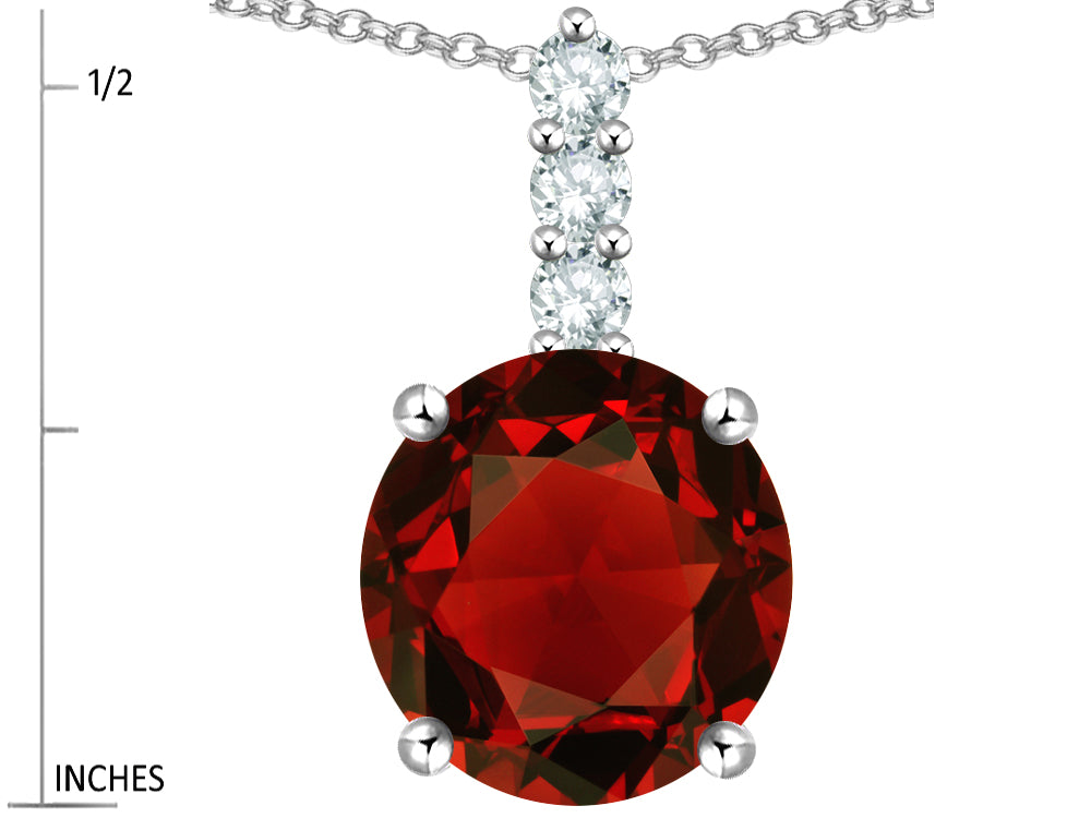 Star K  7mm Round Genuine Garnet Three Stone Pendant Necklace