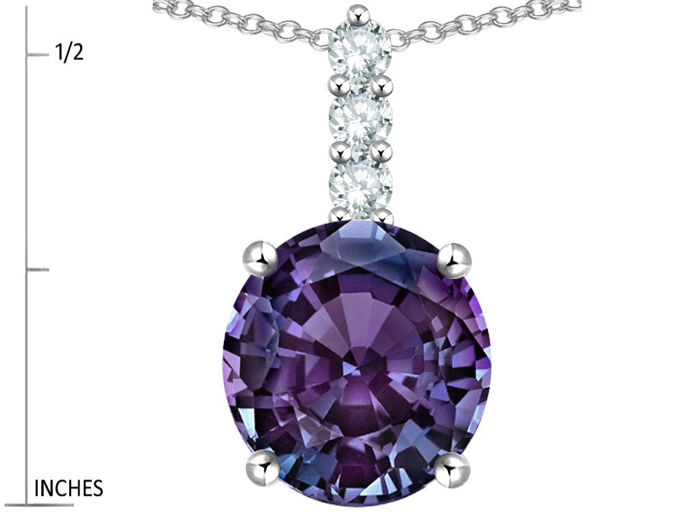 Star K  7mm Round Simulated Alexandrite Three Stone Pendant Necklace