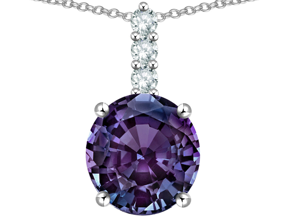 Star K  7mm Round Simulated Alexandrite Three Stone Pendant Necklace