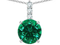 Star K  7mm Round Simulated Emerald Three Stone Pendant Necklace