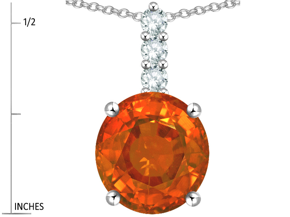 Star K  7mm Round Simulated Orange Mexican Fire Opal Three Stone Pendant Necklace