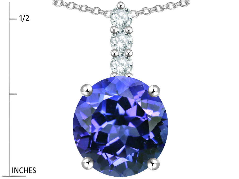 Star K  7mm Round Simulated Tanzanite Three Stone Pendant Necklace
