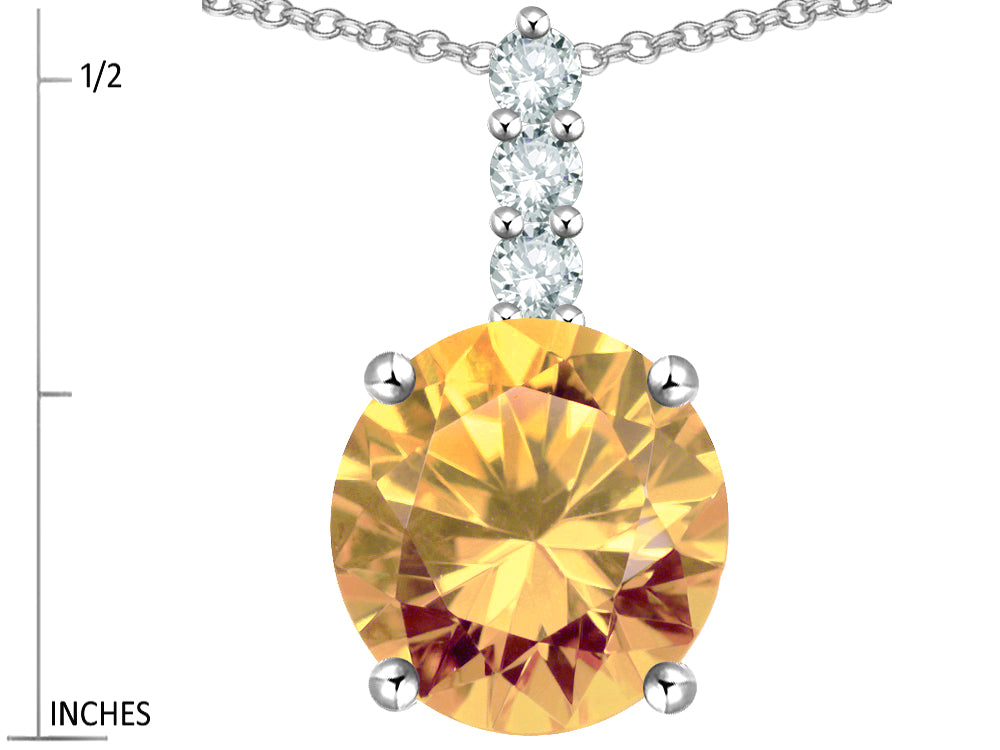 Star K  7mm Round Simulated Imperial Yellow Topaz Three Stone Pendant Necklace