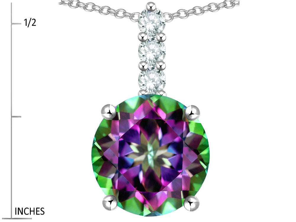Star K  7mm Round Rainbow Mystic Topaz Three Stone Pendant Necklace