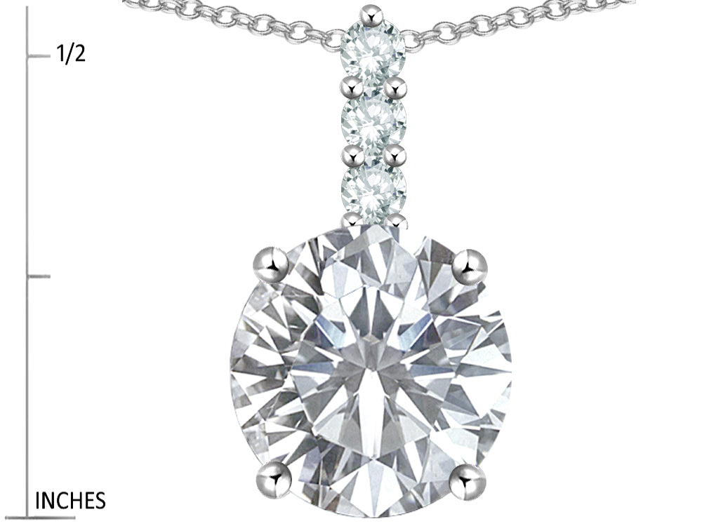 Star K  7mm Round Genuine White Topaz Three Stone Pendant Necklace