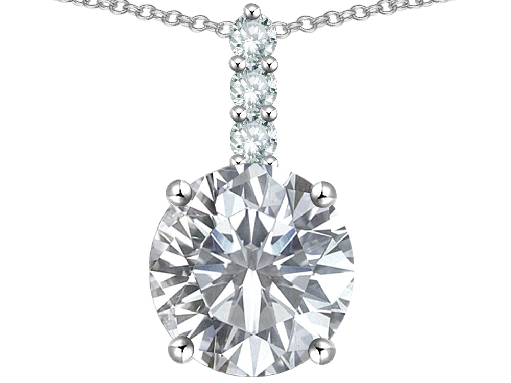 Star K  7mm Round Genuine White Topaz Three Stone Pendant Necklace