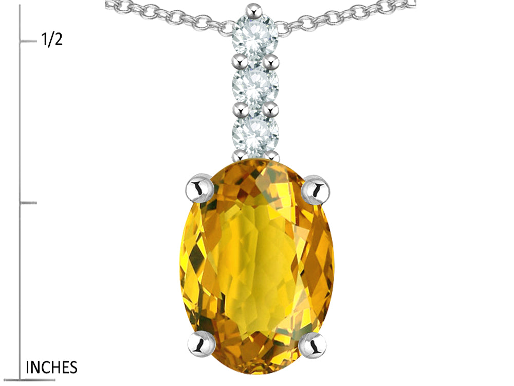 Star K  8x6mm Oval Genuine Citrine Three Stone Pendant Necklace