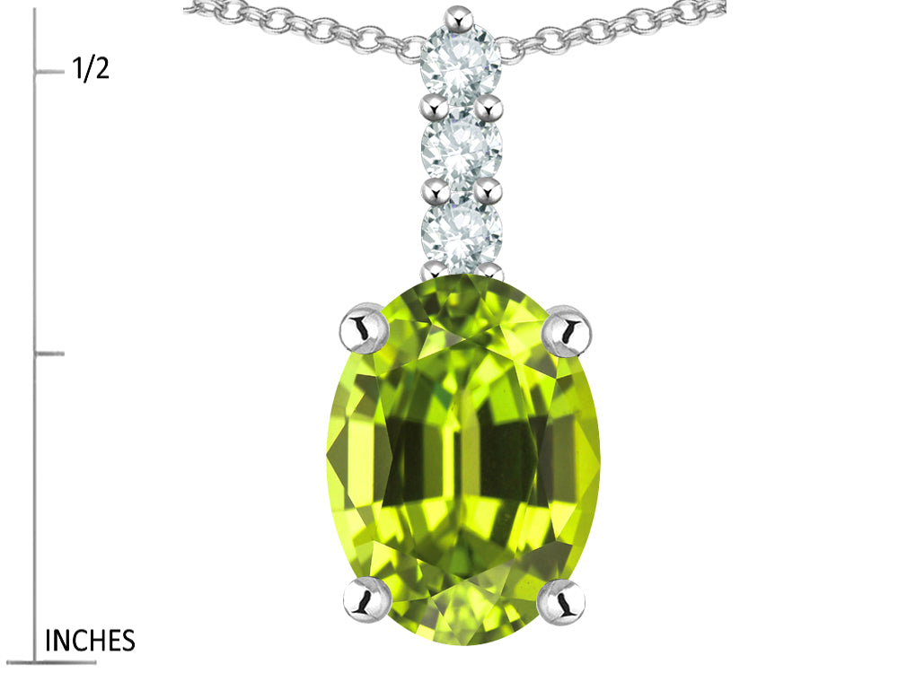 Star K  8x6mm Oval Genuine Peridot Three Stone Pendant Necklace