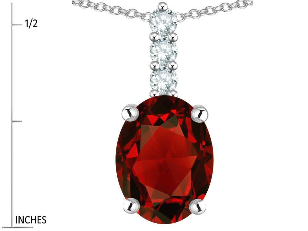 Star K  8x6mm Oval Genuine Garnet Three Stone Pendant Necklace