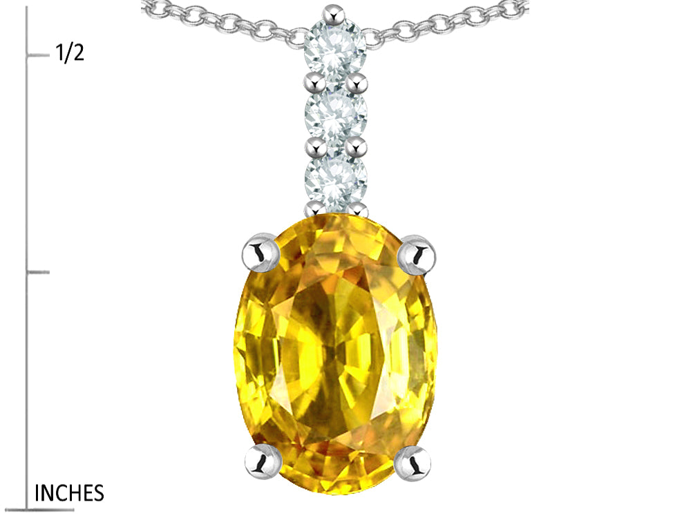 Star K  8x6mm Oval Genuine Yellow Sapphire Three Stone Pendant Necklace