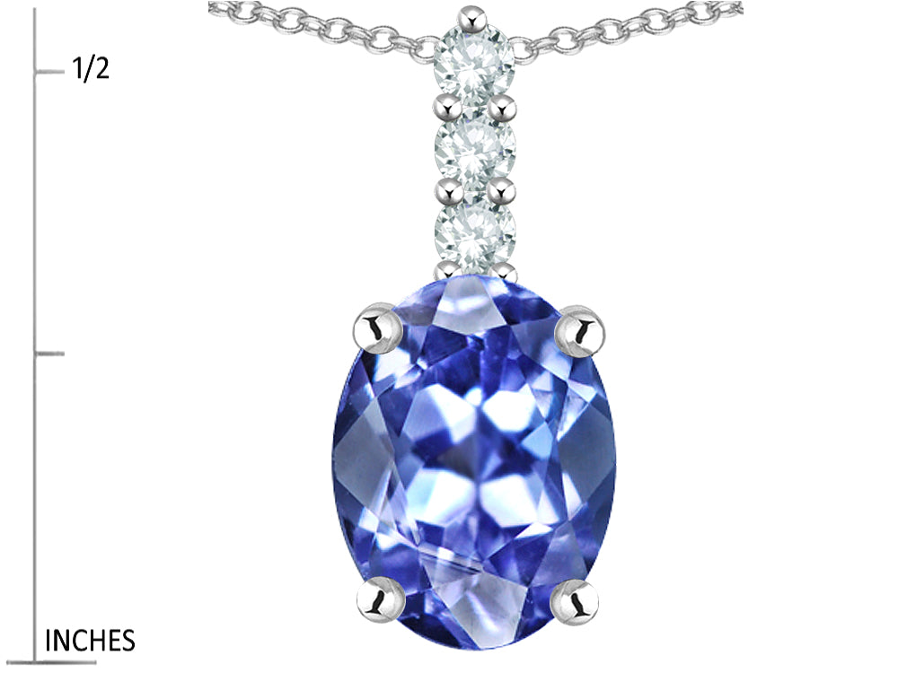Star K  8x6mm Oval Genuine Tanzanite Three Stone Pendant Necklace