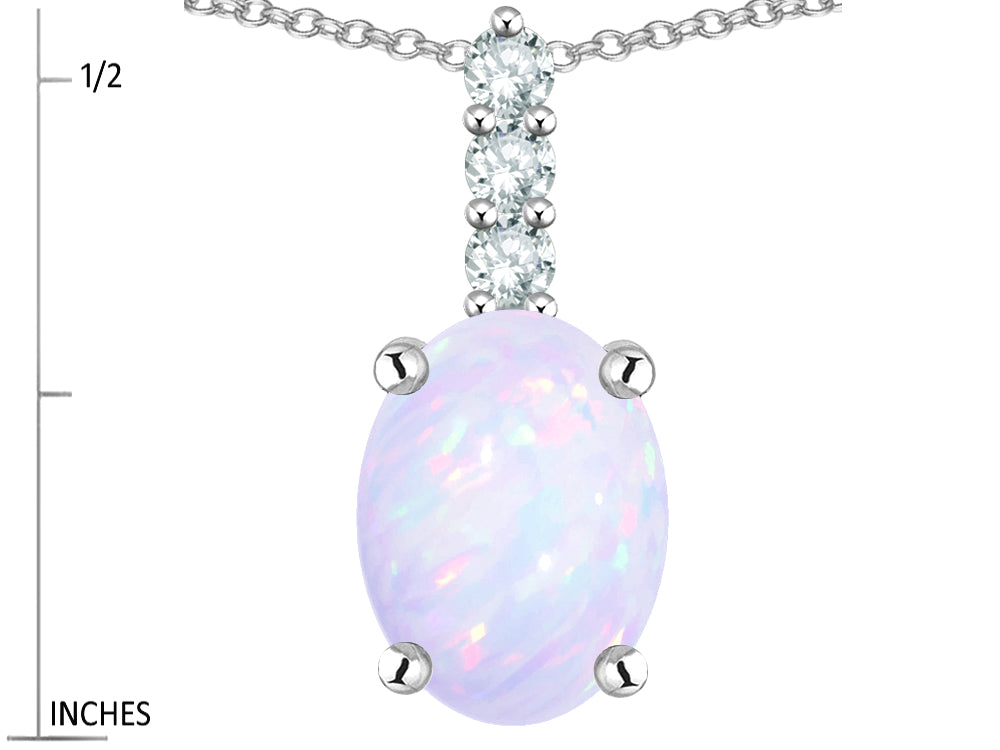 Star K  8x6mm Oval Genuine Opal Three Stone Pendant Necklace