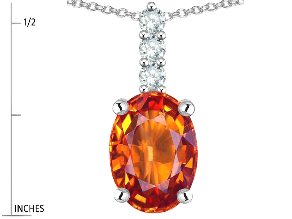Star K  8x6mm Oval Simulated Orange Mexican Fire Opal Three Stone Pendant Necklace
