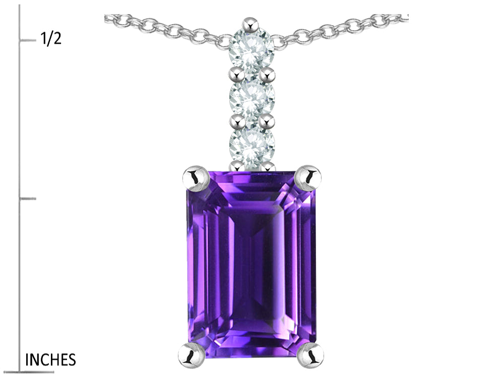 Star K  8x6mm Octagon Emerald Cut Genuine Amethyst Three Stone Pendant Necklace